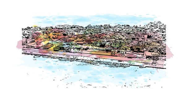 Afdrukken Gebouw uitzicht met bezienswaardigheid van Campeche is de stad in Mexico. Aquarel plons met de hand getekend schets illustratie in vector. - Vector, afbeelding
