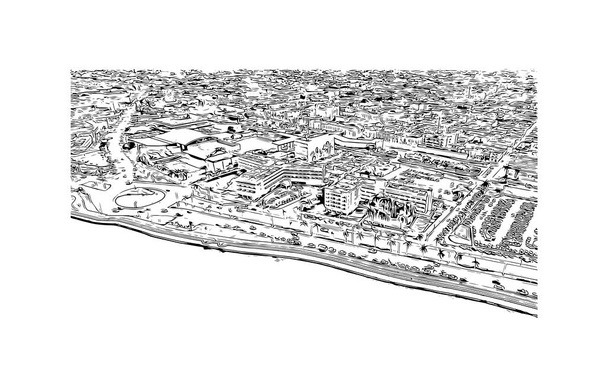 Прінт-білдінг з орієнтиром Кампече - місто в Мексиці. Намальована вручну ілюстрація у векторі. - Вектор, зображення