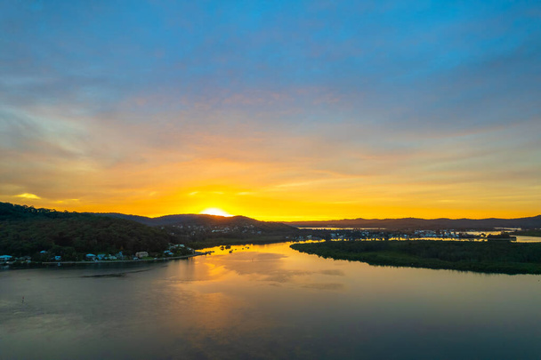 Aerial views of sunrise at the waterfront in Woy Woy on the Central Coast, NSW, Australia. - Photo, Image