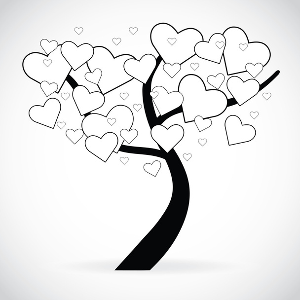 Иллюстрация дерева с черно-белыми листьями в форме сердца
 - Фото, изображение