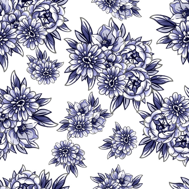 blue and white floral pattern, digital wallpaper - Διάνυσμα, εικόνα