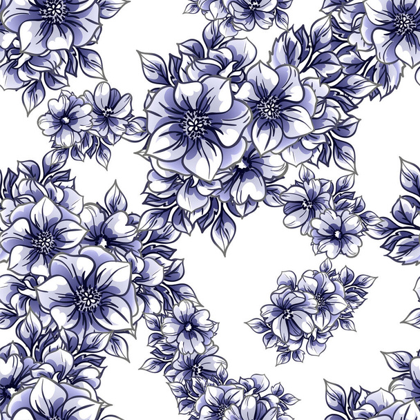 blue and white floral pattern, digital wallpaper - Vector, imagen
