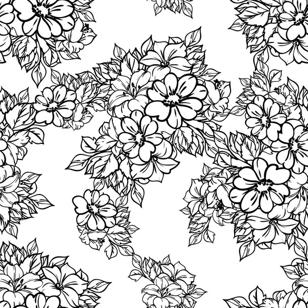 black and white floral pattern, digital wallpaper - Вектор,изображение