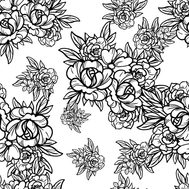 black and white floral pattern, digital wallpaper - Vector, Image