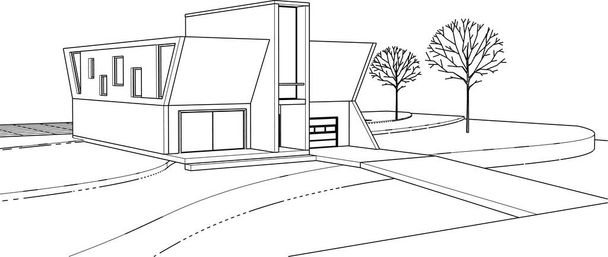 Haus architektonische Skizze 3D-Illustration - Vektor, Bild