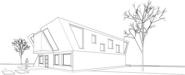 ev mimarisi çizimi 3d illüstrasyon - Vektör, Görsel