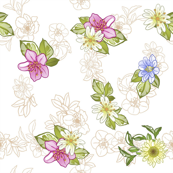 beautiful floral pattern, seamless wallpaper - Vektor, obrázek