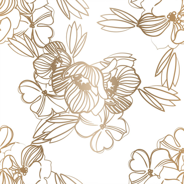 seamless vector pattern with golden flowers - Vetor, Imagem