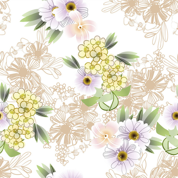 beautiful floral pattern, seamless wallpaper - Vector, Imagen