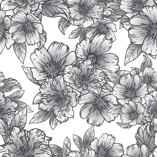 black and white floral pattern, digital wallpaper - Vetor, Imagem