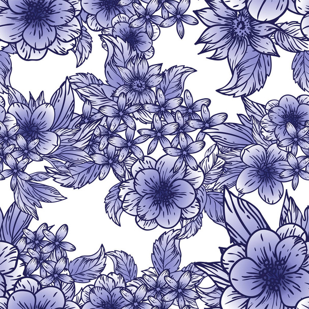 blue and white floral pattern, digital wallpaper - Vector, afbeelding