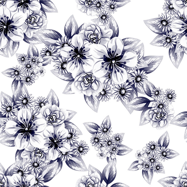 blue and white floral pattern, digital wallpaper - Vettoriali, immagini
