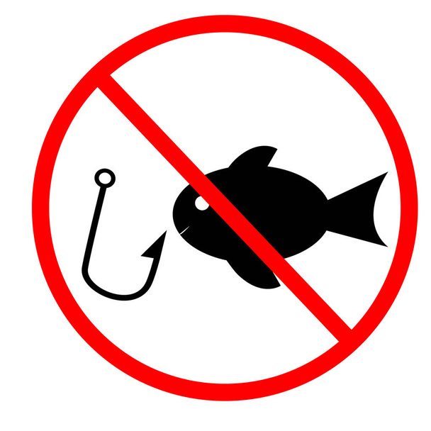 καμία πινακίδα αλιείας σε σχήμα κύκλου. πινακίδα απαγόρευσης. επίπεδο στυλ.  - Διάνυσμα, εικόνα