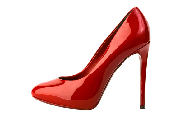 Красный высокий каблук женщины обувь изолирована на белом
 - Фото, изображение