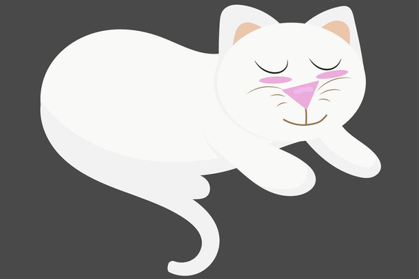 gatinho branco bonito mentiras esticado suas pernas e dorme, ilustração vetorial em estilo plano, animal de estimação - Vetor, Imagem