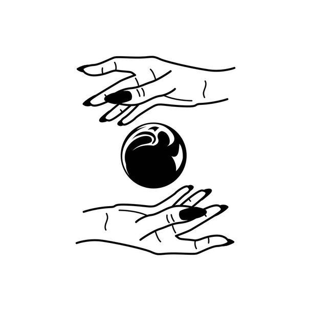 Esoteric concept mystic symbols and fortune-telling hands black vector illustration. - Vector, Image