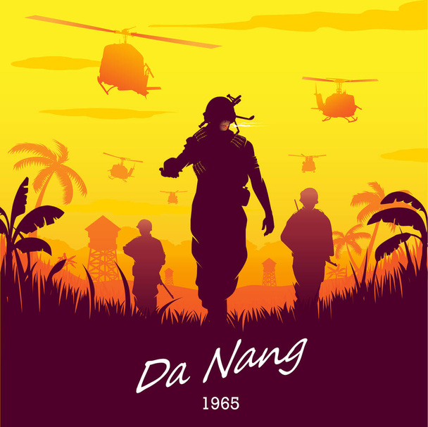 Vietnam War Da Nang 1965 vettoriale illustrazionestile silhouette - Vettoriali, immagini