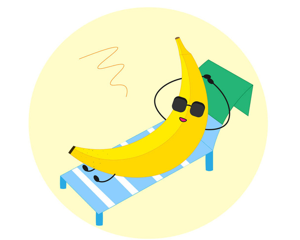 A cartoon banana wearing sunglasses on the deck chair - Vektor, kép