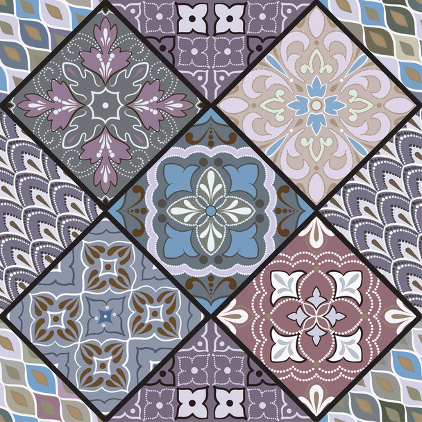 Patrón ornamentado inconsútil floral colorido en color violeta - Vector, imagen