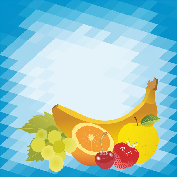vector fruits on abstract mosaic background - Vector, Image