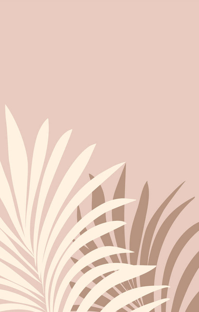 Delicate pastel boho vertical background palm leaves. Postcard invitation social media template wall art print. Tropical minimalistic banner poster flyer. Hand drawn flat vector stock illustration - Wektor, obraz