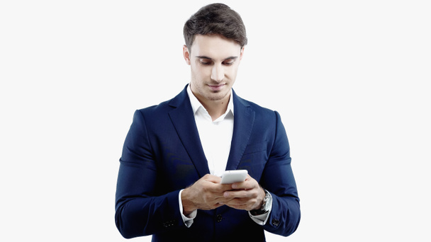 Businessman using smartphone isolated on white  - Zdjęcie, obraz