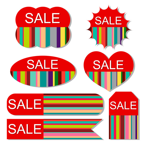 Векторний набір барвистих міток продажу на ізольованому білому тлі
 - Вектор, зображення