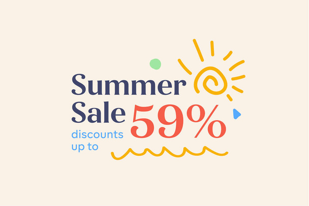 Especial venta de verano banner descuento 59 por ciento, publicidad promocional de compras de temporada, diseño de vectores      - Vector, imagen