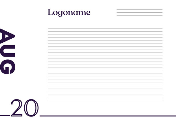 20 de agosto Calendario en papel portátil con logo sobre fondo blanco      - Vector, Imagen