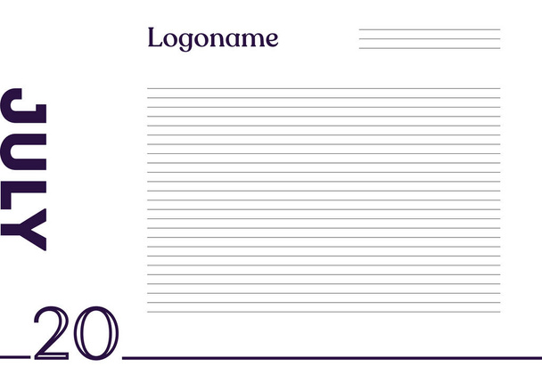 20 de julio Calendario en papel portátil con logo sobre fondo blanco      - Vector, Imagen