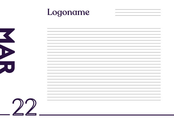 22 de março Calendário sobre papel notebook com logotipo sobre fundo branco      - Vetor, Imagem