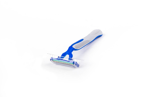 Three disposable razors on a white background. there is an isolate. close-up - Photo, Image