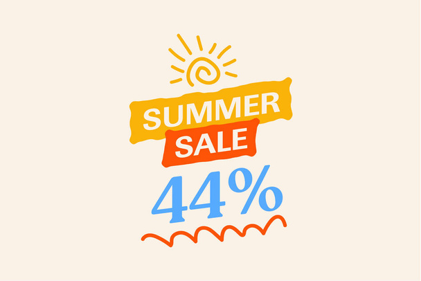 Erityinen kesän myynti banneri alennus 44%, kausiluonteinen ostoksia promo mainos, vektori suunnittelu     - Vektori, kuva