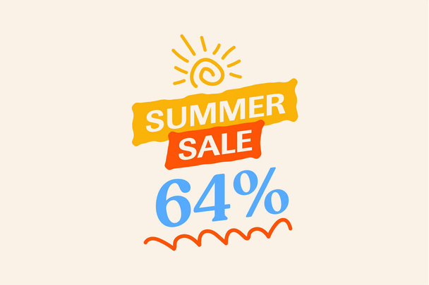 Remise spéciale de bannière de vente d'été 64 %, publicité promotionnelle de shopping saisonnier, conception vectorielle     - Vecteur, image