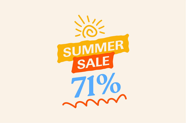 Erityinen kesän myynti banneri alennus 71%, kausiluonteinen ostoksia promo mainos, vektori suunnittelu     - Vektori, kuva
