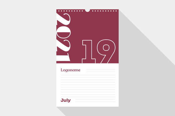 July 19 Calendar 2021 year on notebook paper with logo on white and red background  - Vector, Image