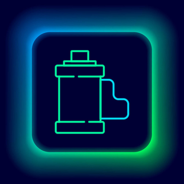 Glowing neon line Camera vintage film roll cartridge icon isolated on black background. 35mm film canister. Filmstrip photographer equipment. Colorful outline concept. Vector - Vector, Image
