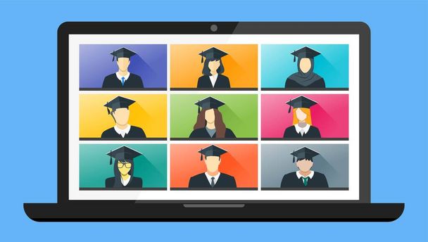 Online Virtual Graduation Commencement Ceremony - Vector, Image