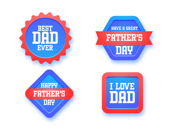Happy Father's Day Message Label Or Badge, Sticky In Blue And Red Color. - Vetor, Imagem