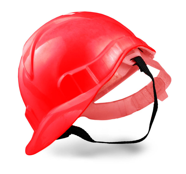 Red Plastic safety helmet isolated on white background - Photo, Image