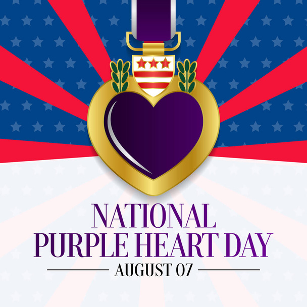 Den národního fialového srdce je pozorován každý rok 7. srpna, aby si připomněl a uctil statečné muže a ženy, kteří byli buď zraněni na bitevním poli, nebo zaplatili konečnou oběť svými životy. - Vektor, obrázek