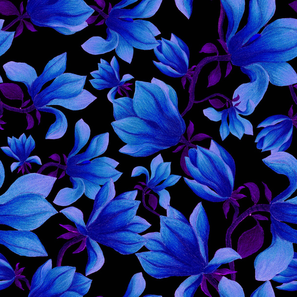 Aquarel naadloos patroon met magnolia bloemen. Mooie bloemenprint voor alle doeleinden. Lente of zomer romantische achtergrond. - Foto, afbeelding