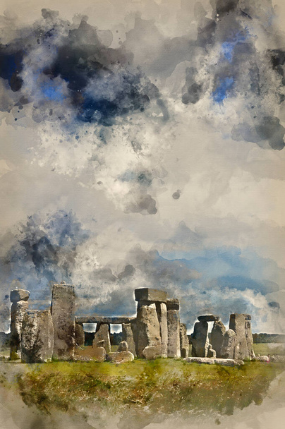 Aquarelle de Stonehenge en Angleterre - Photo, image