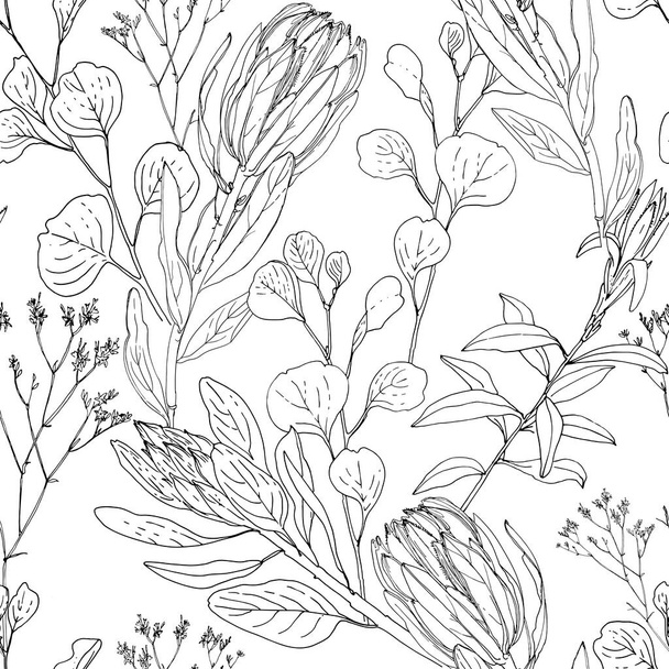 Flower pattern Vector sketch of flowers by line on a white background. - Vector, Image