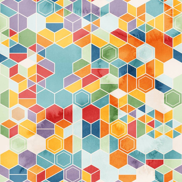 Безшовний візерунок гексагонів у випадкових кольорах в акварелі
 - Фото, зображення