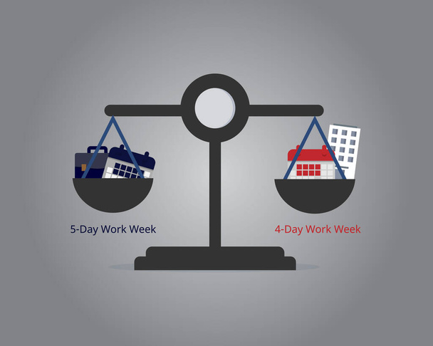 comparar a diferença entre semana de trabalho de 4 dias e semana de trabalho de 5 dias  - Vetor, Imagem