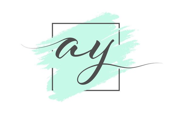 Calligraphic lowercase letters AY on a colored background in a frame. Simple Style - Вектор, зображення