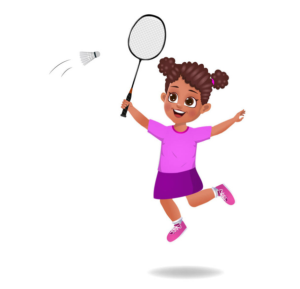 mignon garçon enfant jouer badminton - Vecteur, image