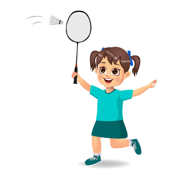 menino bonito garoto jogando badminton - Vetor, Imagem