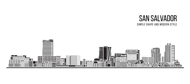 Edificio Cityscape Resumen Forma simple y arte de estilo moderno Diseño vectorial - Ciudad de San Salvador - Vector, imagen